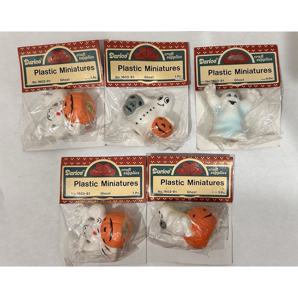 NOS VINTAGE Lot Of 5 Halloween Miniatures Ghost Pumpkin - Darice Sealed New